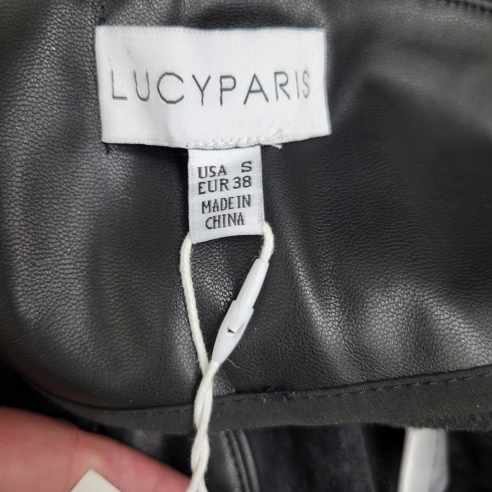 NWT Lucy Paris Faux Leather Paperbag-Waist Pants in Black - Picture 10 of 13